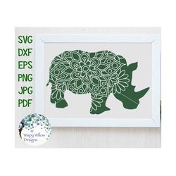 Rhinoceros Floral Mandala SVG, DXF, jpg, png, eps, Rhino, Digital Download, Animal, Animals, Cricut, Silhouette, Cut Fil