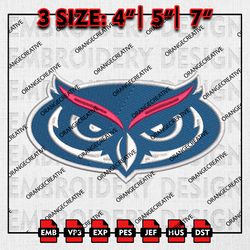 Florida Atlantic Owls Logo Embroidery files, NCAA Embroidery Designs, Florida Atlantic Owls Machine Embroidery, NCAA