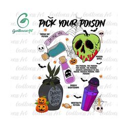 Vintage Retro Pick Your Poison Halloween Png, Villain Cartoon Png, Spooky Vibes Png, Halloween Villain Png