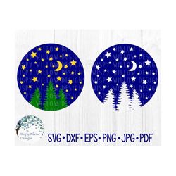 Night Sky SVG, DXF, pdf, png, Stars, Moon, Trees, Camping, Night, Sky, Nature, Digital File, Cricut, Silhouette, Cut Fil