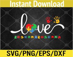 Autism Awareness Love Autism Puzzle Heart ASD Supporter Svg, Eps, Png, Dxf, Digital Download