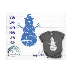 Distressed Grunge Snowman SVG, DXF, PNG, jpg, eps, Winter, Christmas, Vintage, Snowman Shirt, Snow man, Cut File Digital