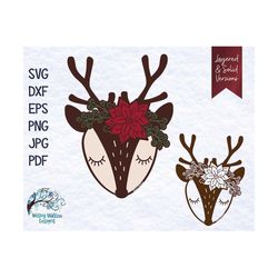 Christmas Reindeer SVG, Reindeer with Flowers, Winter Deer, Floral Deer, Sublimation, Floral Reindeer SVG, Vinyl Decal F