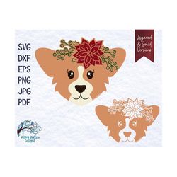 Christmas Corgi Dog SVG, Dog with Flowers, Winter Dog, Floral Corgi, Sublimation, Floral Dogs SVG, Vinyl Decal File, Cut