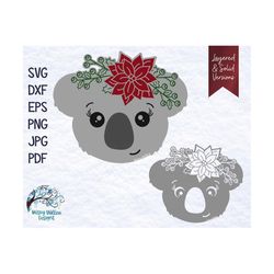 Christmas Koala SVG, Koala with Flowers, Winter Koala, Floral Koala, Sublimation, Floral Koala SVG, Koala Vinyl Decal Fi