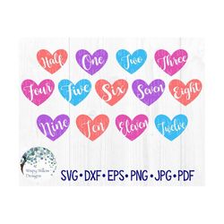 Baby Monthly Hearts SVG, DXF, png, jpeg, eps, Infant, Bodysuit, Month, Heart, One, Half, Two, Digital Download, Cricut,