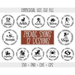 Zodiac Signs SVG Bundle, Horoscope SVG Bundle, Zodiac Signs Clipart Png, Horoscope Gift Svg Cut Files for Cricut, Positi