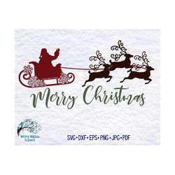 Merry Christmas SVG, Santa Claus Sleigh Svg, DXF, PNG, Santa Svg, Sleigh Svg, Winter Svg, Christmas Svg, Santa in Sleigh