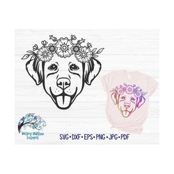 dog with floral headband svg, dog with flowers svg, dog mandala, floral dog, hippie dog svg, cricut, vinyl decal cut fil