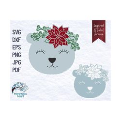 christmas polar bear svg, bear with flowers, winter bear, floral polar bear, sublimation, floral bear svg, vinyl decal f