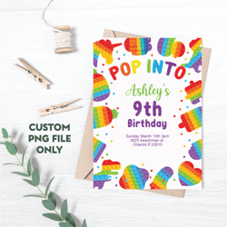 Personalized File Kids Birthday Invitation Pop It png Editable For Boy and Girl Kids invitation, Invite | PNG File Only