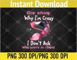 Funny Flamingo Stop Asking Why I'm Crazy PNG, Digital Download