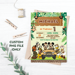 Personalized File Kids Birthday Invitation Printable, Mickey Mouse Birthday Invitation, mickey safari | PNG File Only