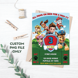 Personalized File Paw Birthday Invitation | Paw-ty Invitation | Paws Kids Invite | Patrol Birthday | PNG File Only