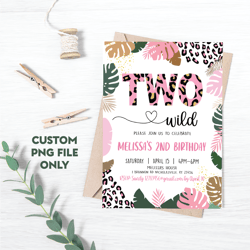 Personalized File Two Wild Birthday Invitation for Girl, Leopard Gold Safari Jungle 2nd Birthday | PNG File Only