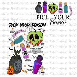 Two-sided Vintage Retro Pick Your Poison Halloween Png, Villain Cartoon Png, Spooky Vibes Png, Halloween Villain Png