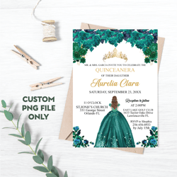 Personalized File Emerald Green Floral Quinceanera Invitation INSTANT DOWNLOAD, Mis Quince 15 Anos 16th | PNG File Only