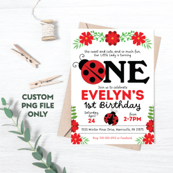 Personalized File Ladybug Invitation for Ladybug Birthday Party | 1st Birthday up to Age 5 | PNG File Only