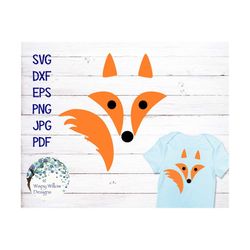 Fox SVG, DXF, PNG, eps, jpeg, pdf, Cute Fox Face, Simple Fox, Fox Face, Fox Tail, Shirt, Baby Shower, Bodysuit, Fox Digi