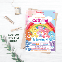 Personalized File Care Bear Invitation Birthday Party Invitation, Bears Invitation Digital Invitation | PNG File Only