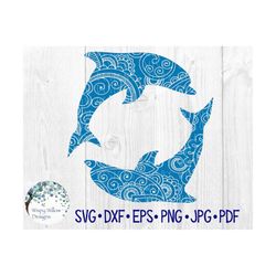 Dolphin SVG, Ocean Animal Mandala, Beach Zentangle, Summer Dolphin Clipart, Swimming Dolphins Png, Vinyl Decal Cut File
