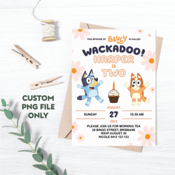 Personalized File Bluey Birthday Party Invitation | Bluey & Bingo | Editable Kids Party Invite | PNG File Only