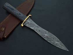 Custom Handmade Dagger Hunting Knife Damascus Steel/BLACK WOOD HANDLE W/SHEATH