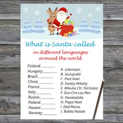 Christmas party games,Christmas Around the World Game Printable,Santa claus and his reindeer Christmas Trivia Game Cards