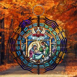 Christmas Nativity Stained Glass Wind Spinner PNG File, Hanging Wind Spinners for Outdoor, PNG Digital Download, Sublima