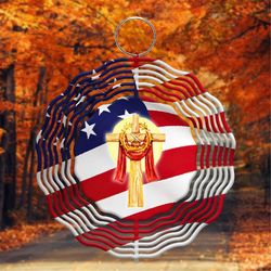 Flag And Cross Wind Spinner PNG File, Hanging Wind Spinners for Outdoors, PNG Digital Download, Sublimation Design, Inst