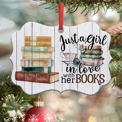 Just A Girl In Love With Her Books Ornament PNG, Benelux Christmas Ornament, PNG Instant Download, Xmas Ornament Sublima