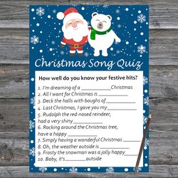 Christmas party games,Christmas Song Trivia Game Printable,Santa claus and polar bear Christmas Trivia Game Cards