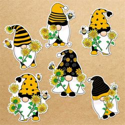 gnomes and sunflowers sticker bundle, sticker png bundle, printable stickers, digital stickers, print and cut sticker, p