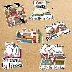 funny book lover sticker bundle, sticker png bundle, printable stickers, digital stickers, print and cut sticker, png di