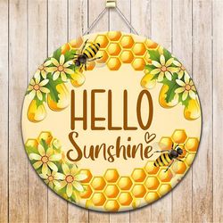 Hello Sunshine Round Door Hanger Png, Wood Door Hanger Sublimation Design, Round Sign Png, Digital Download