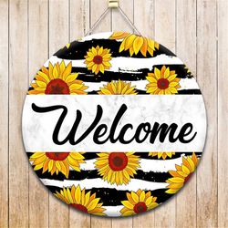 Sunflower Welcome Round Door Hanger Png, Wood Door Hanger Sublimation Design, Round Sign Png, Digital Download