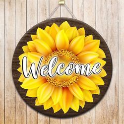Welcome Sunflower Round Door Hanger Png, Wood Door Hanger Sublimation Design, Round Sign Png, Digital Download