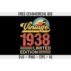 Distressed Retro vintage Sunset 1938 limited edition SVG PNG Sublimation designs for shirts Free Commercial use for POD(