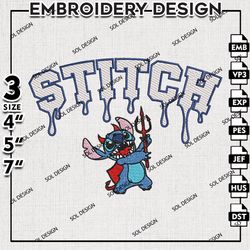 Drop Name Stitch Devil Halloween Embroidery Designs, Horror Characters, Halloween Embroidery Files, Machine Embroidery
