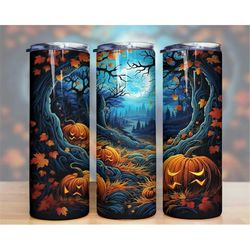 3d halloween pumpkin forest tumbler wrap, horror tumbler png, 20oz skinny tumbler sublimation, halloween tumbler wrap