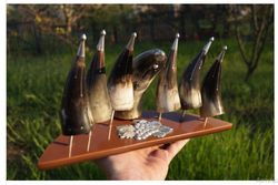 set of vintage drinking horns from USSR / drinking set / natural horn / cornucopia / drinking set / natural horn