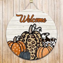 Welcome Fall Round Door Hanger Png, Wood Door Hanger Sublimation Design, Round Sign Png, Digital Download