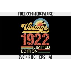 Distressed Retro vintage Sunset 1922 limited edition SVG PNG Sublimation designs for shirts Free Commercial use for POD(