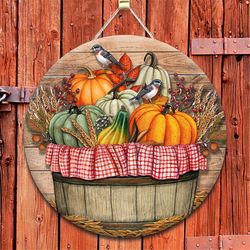 Harvest Pumpkin Round Door Hanger Png, Wood Door Hanger Sublimation Design, Round Sign Png, Digital Download