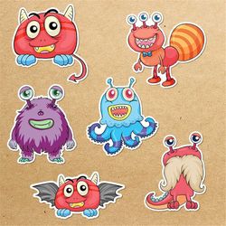 cute monsters sticker bundle, sticker png bundle, printable stickers, digital stickers, print and cut sticker, png digit
