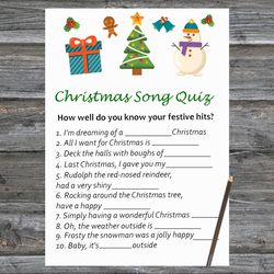 Christmas party games,Christmas Song Trivia Game Printable,Snowman and tree Christmas Trivia Game Cards