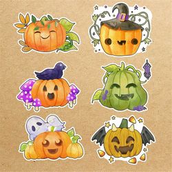 halloween pumpkin characters sticker bundle, sticker png bundle, printable stickers, digital stickers, print and cut sti