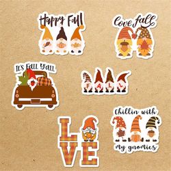 fall gnomes autumn sticker bundle, sticker png bundle, printable stickers, digital stickers, print and cut sticker, png