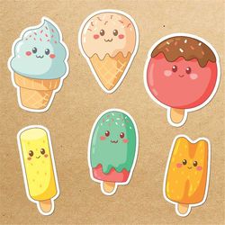 ice cream kid character sticker bundle, sticker png bundle, printable stickers, digital sticker, print and cut sticker,