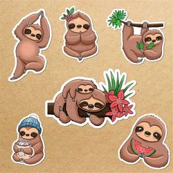 cute sloth sticker bundle, sticker png bundle, printable stickers, digital stickers, print and cut sticker, png digital